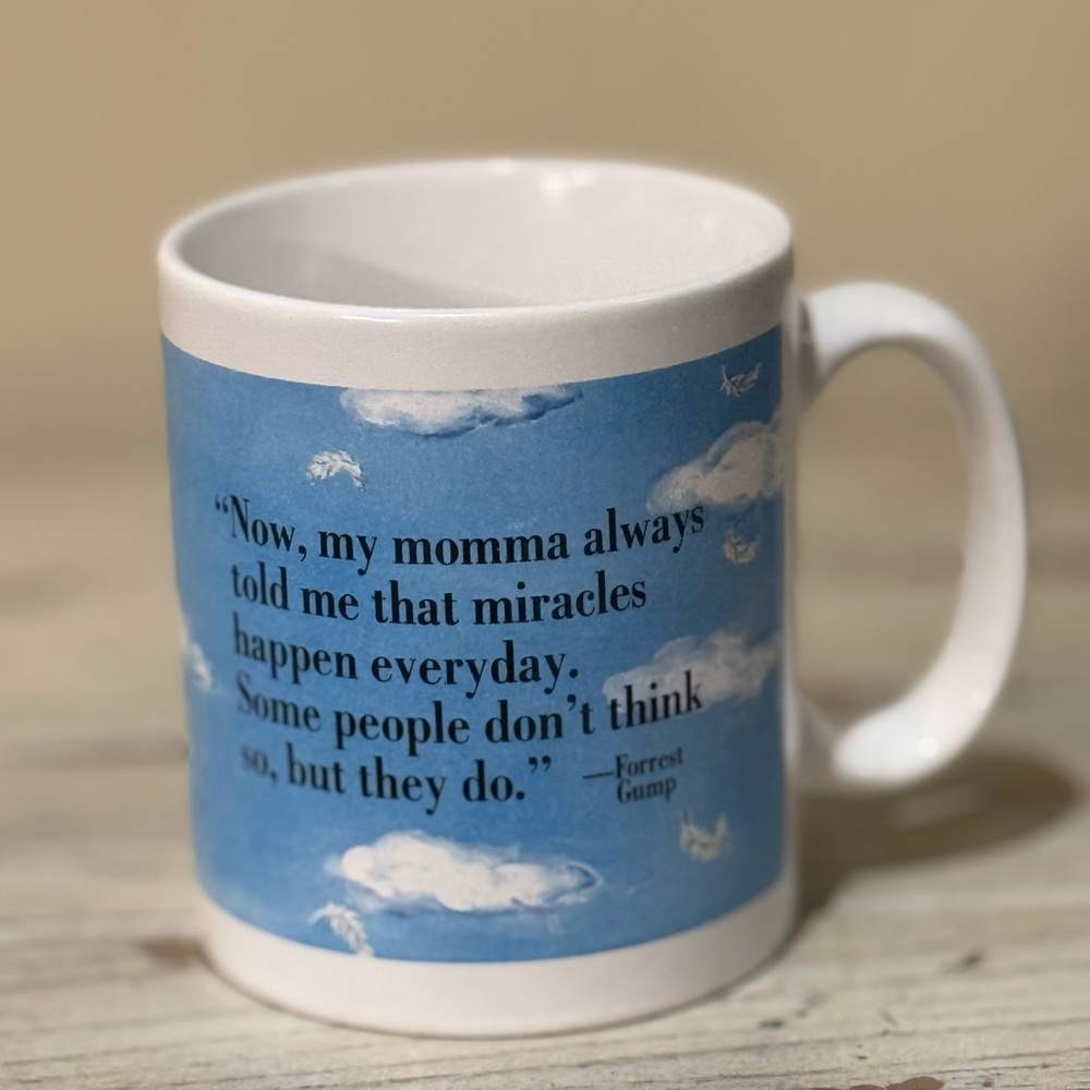Vintage 1995 Forrest Gump Mug Paramount Miracles Happen Everyday Blue